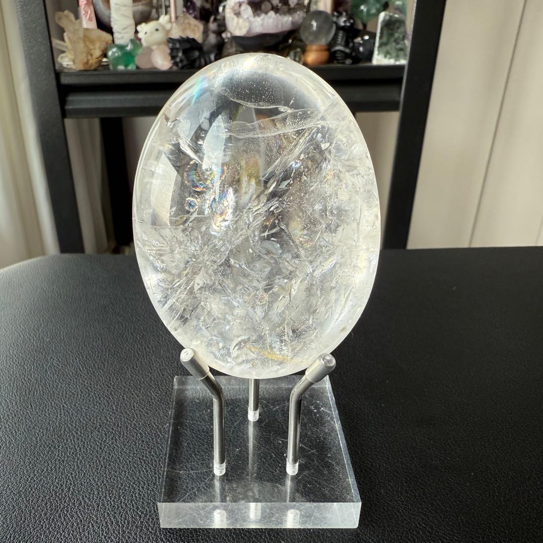 天然石虹あり　水晶の握り石　置物NO.020509