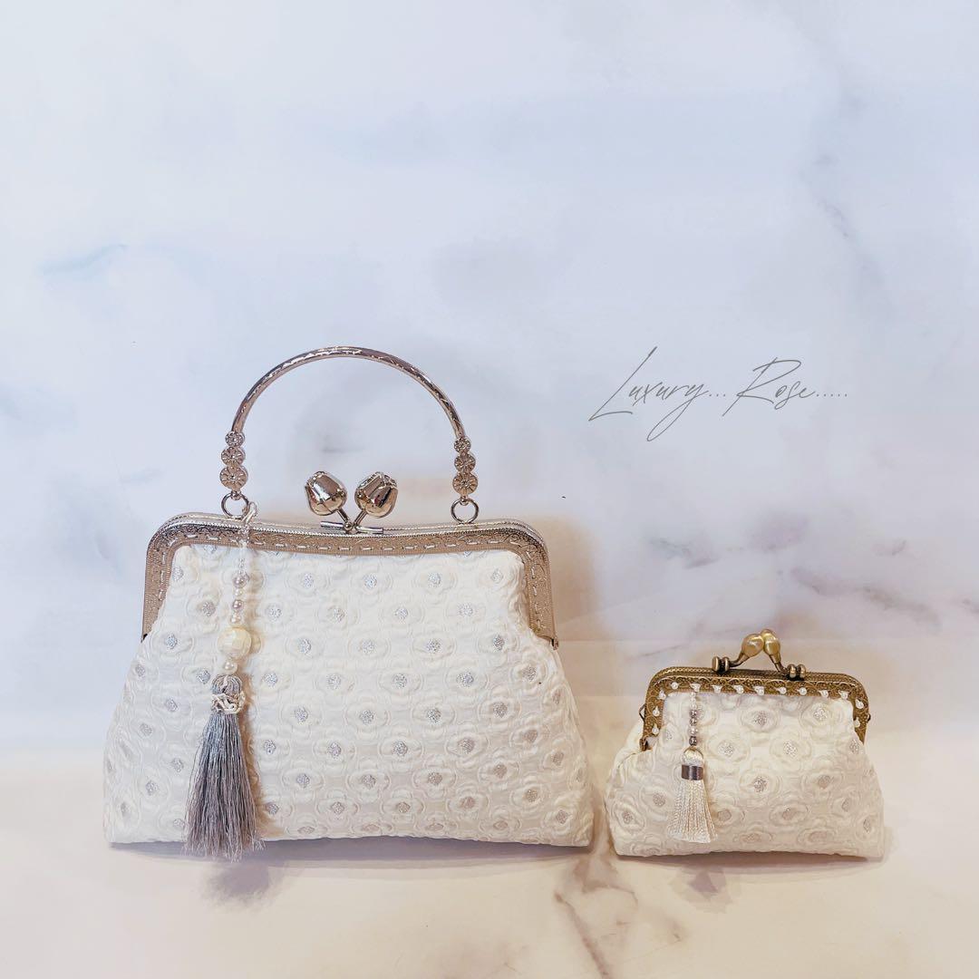 朝露の輝き白紫陽花、、イタリア製高級ジャガード　パーティーバッグフォーマルバッグ