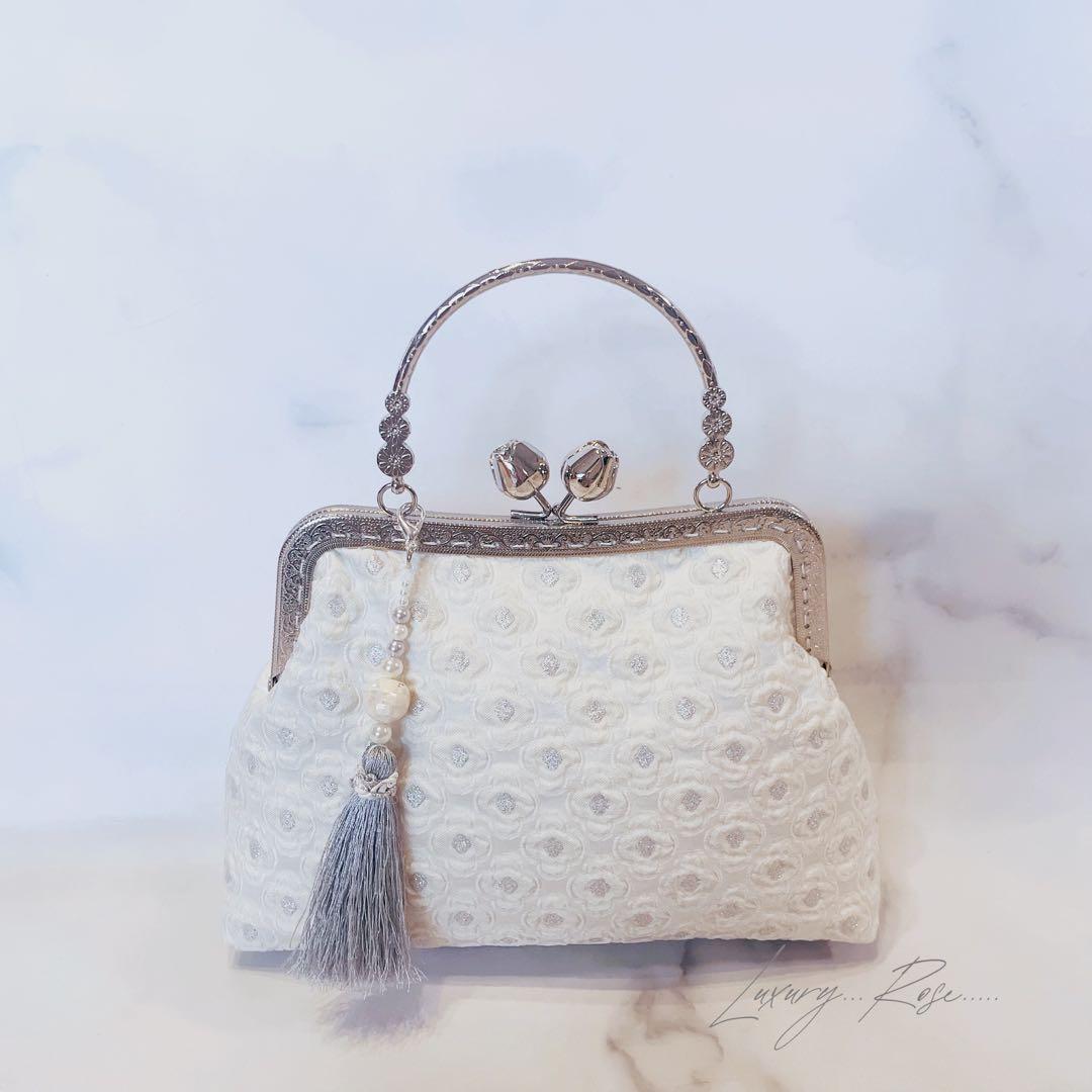 朝露の輝き白紫陽花、、イタリア製高級ジャガード　パーティーバッグフォーマルバッグ