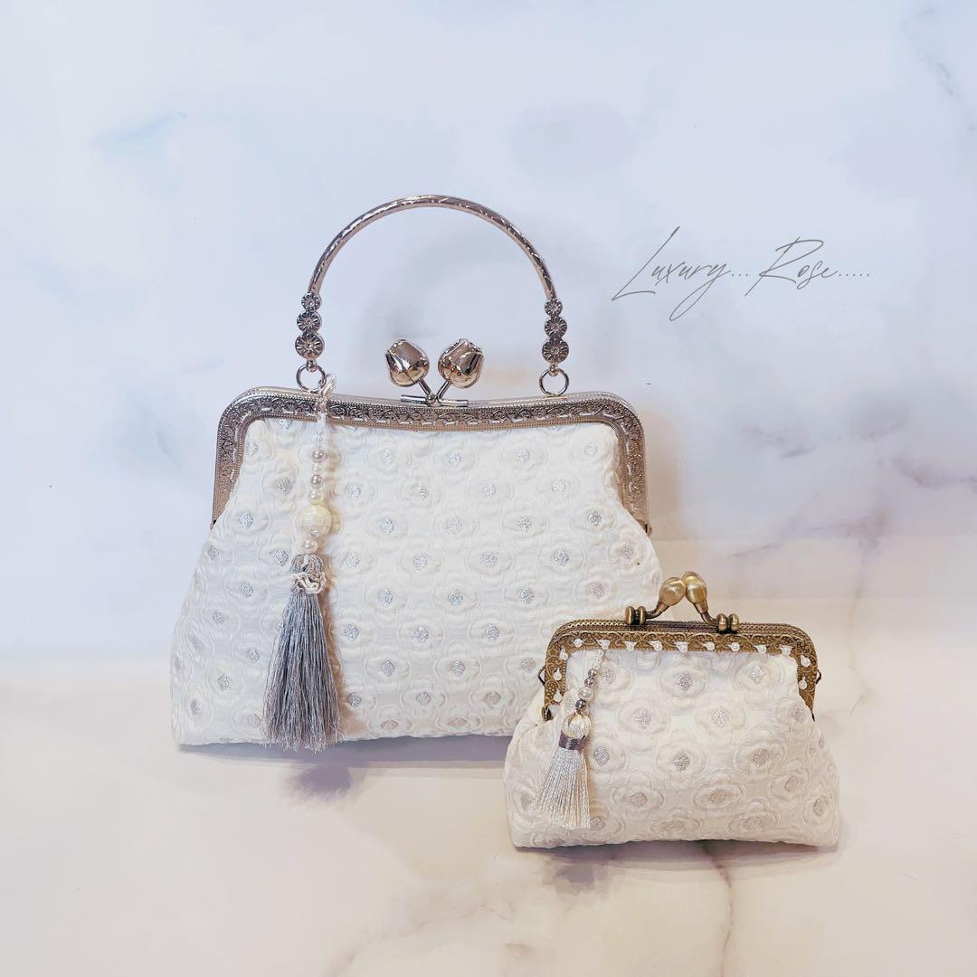 朝露の輝き白紫陽花、、イタリア製高級ジャガード　パーティーバッグフォーマルバッグ