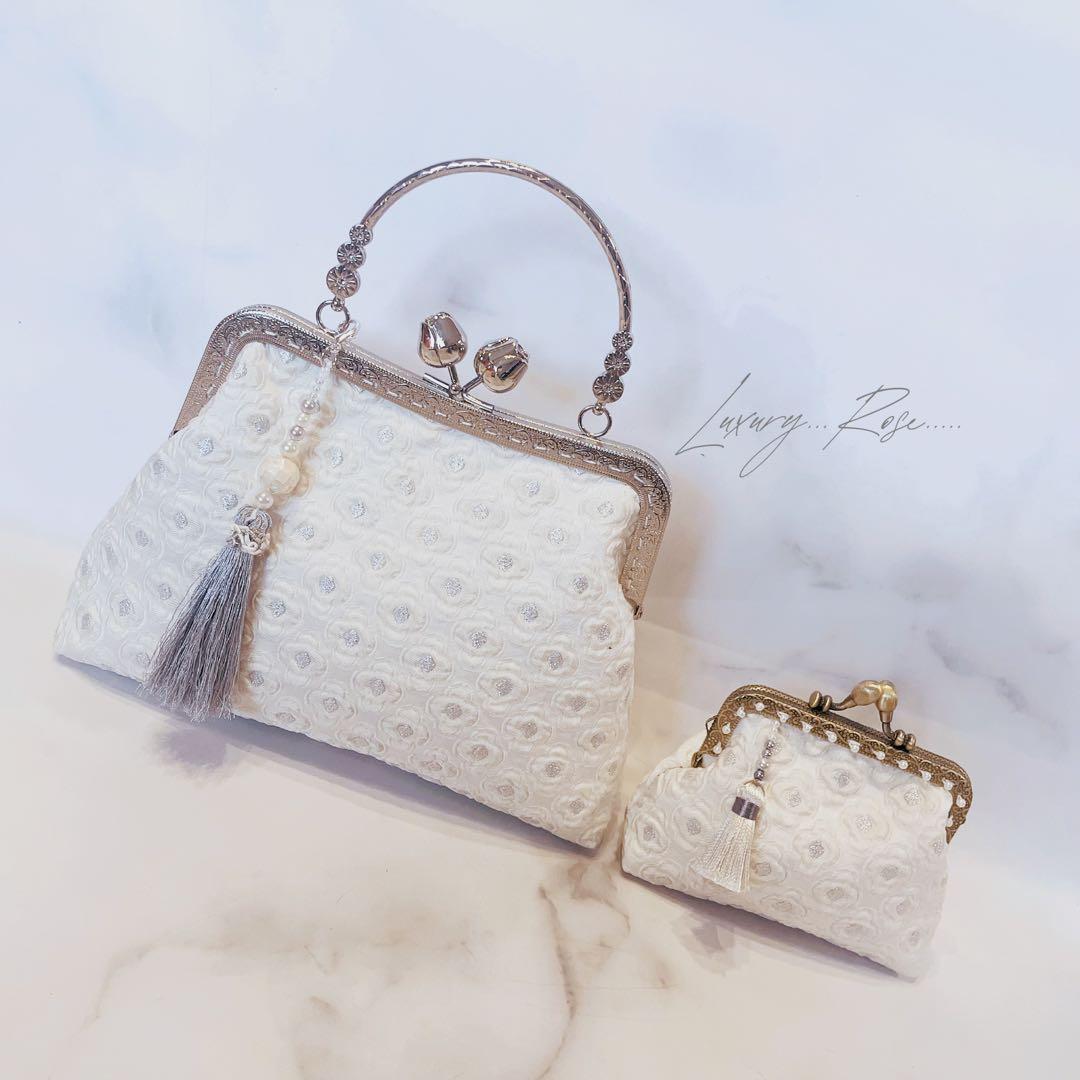 朝露の輝き白紫陽花、、イタリア製高級ジャガード　パーティーバッグフォーマルバッグ