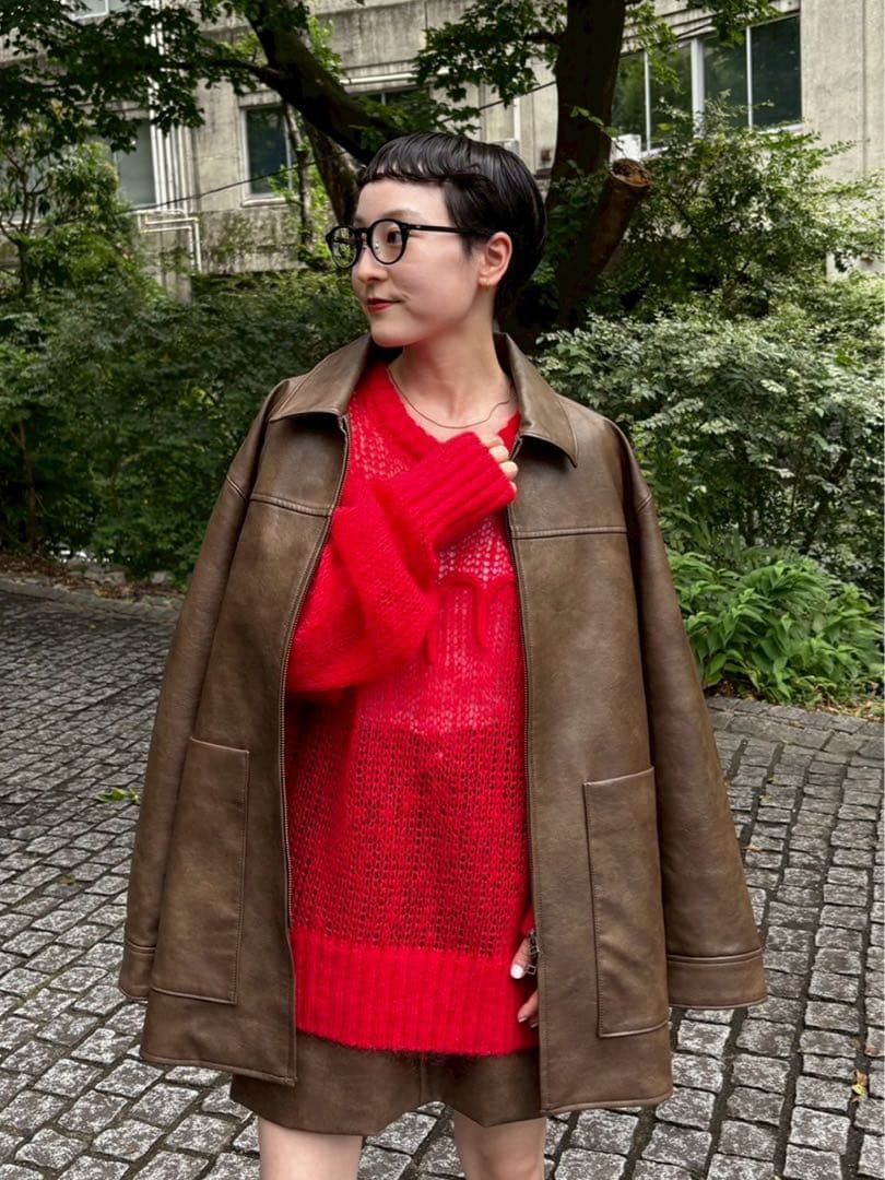 emmi フェイクレザーダブルジップブルゾン