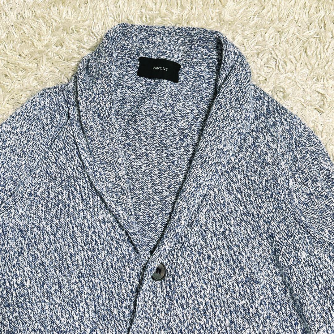 ザノーネ★美品★コットンリネンショールカラーカーディガン★サックスブルー