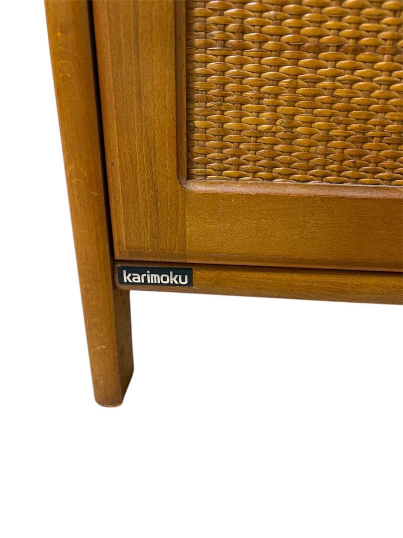 美品 オールドカリモク KARIMOKU 電話台 棚 フリーラック ラタン