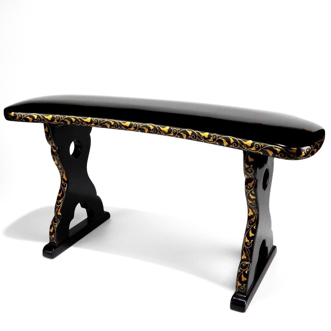 時代物 唐草金蒔絵 脇息 肘置 黒塗 木製