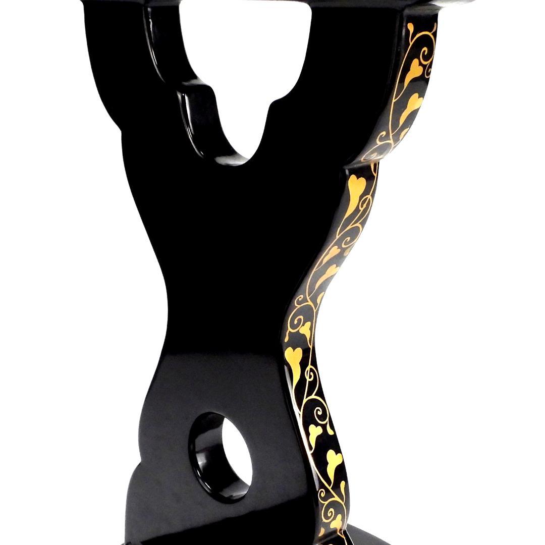 時代物 唐草金蒔絵 脇息 肘置 黒塗 木製