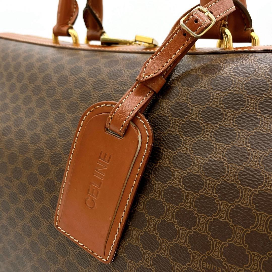 【CELINE】ボストンバッグ　マカダム柄　ゴールド金具　PVC ダークブラウン