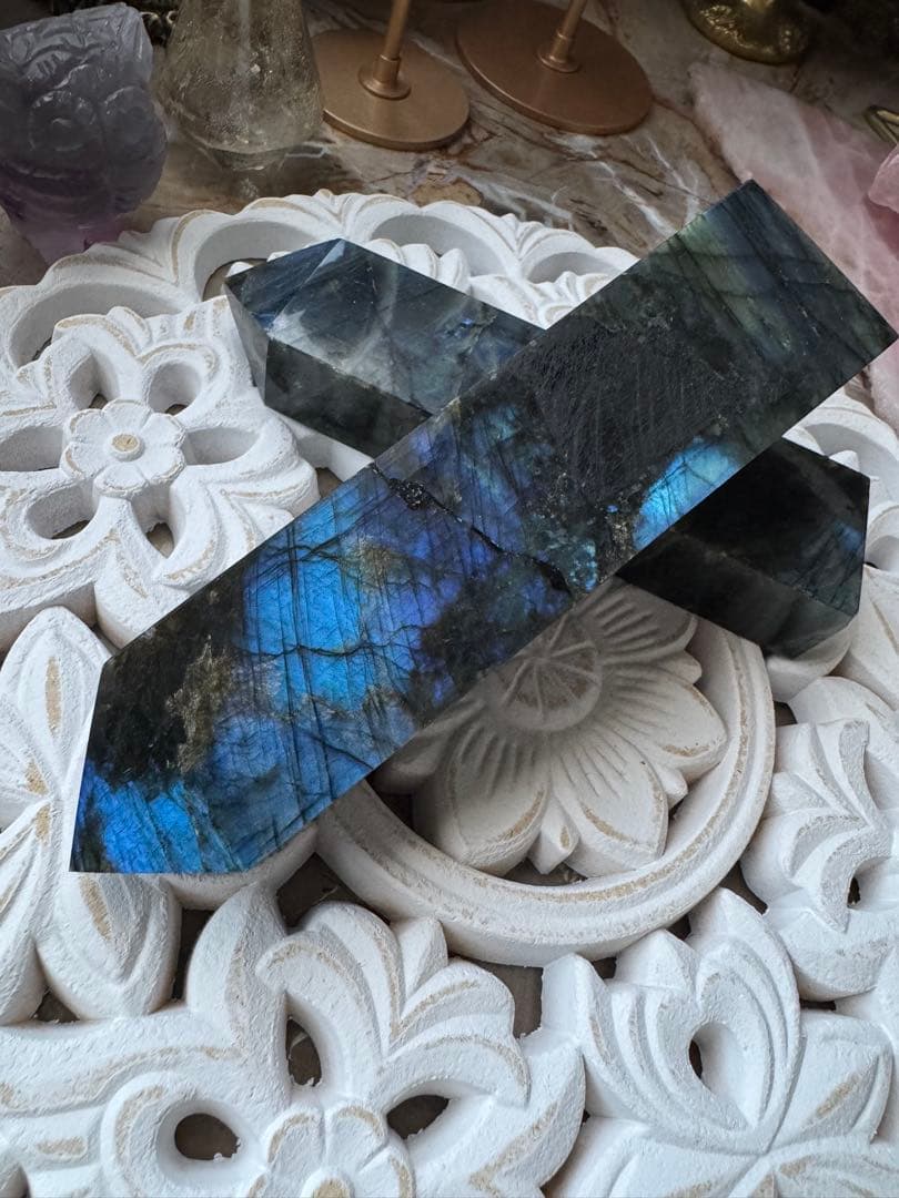 【高品質】マダガスカル産 ラブラドライト タワー ペア　ブルーシラーが完璧⭐︎