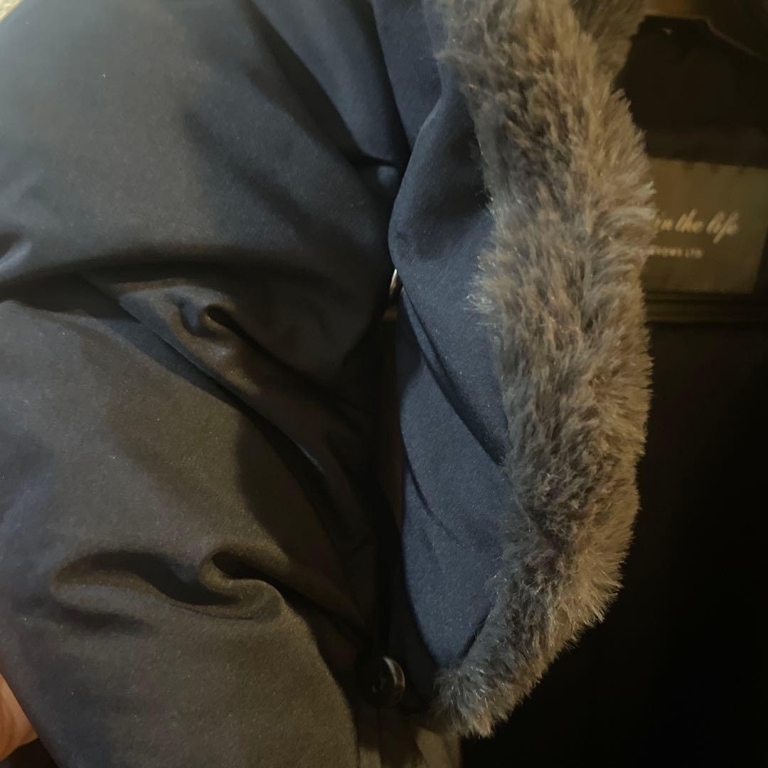 値下【美品】ユナイテッドアローズ　ネイビー ダウンジャケットロング　ファー付き