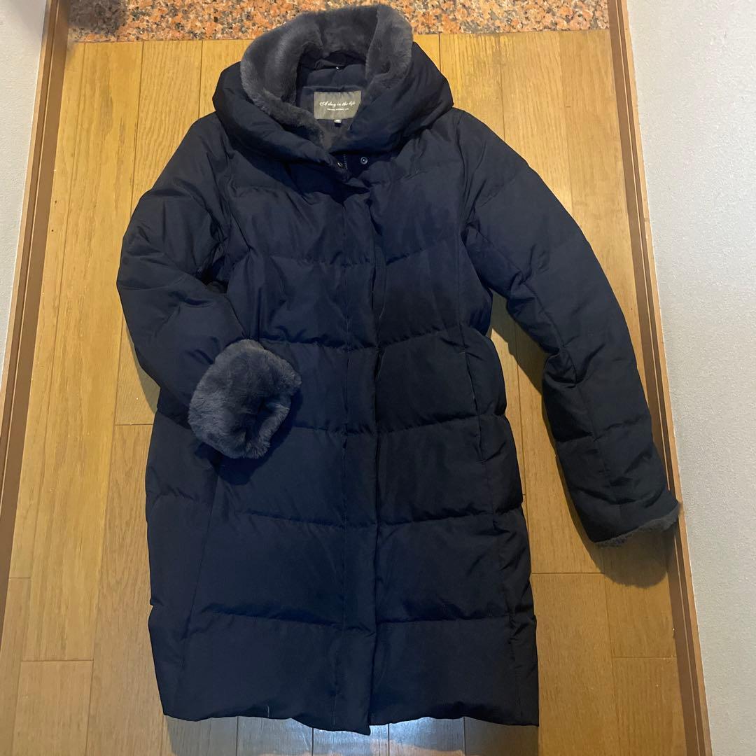 値下【美品】ユナイテッドアローズ　ネイビー ダウンジャケットロング　ファー付き