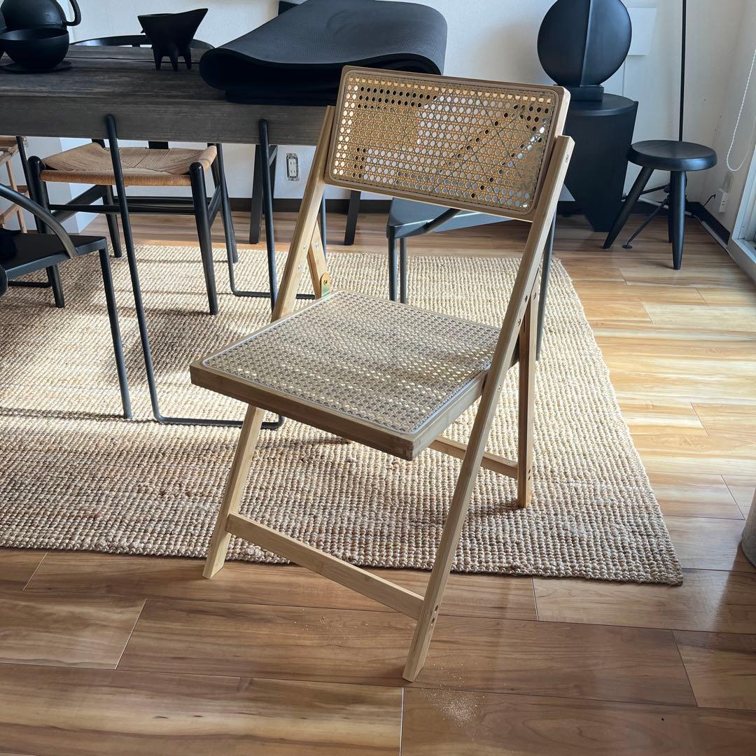 折りたたみ ラタンチェア 椅子 ビンテージ調 ダイニングチェア