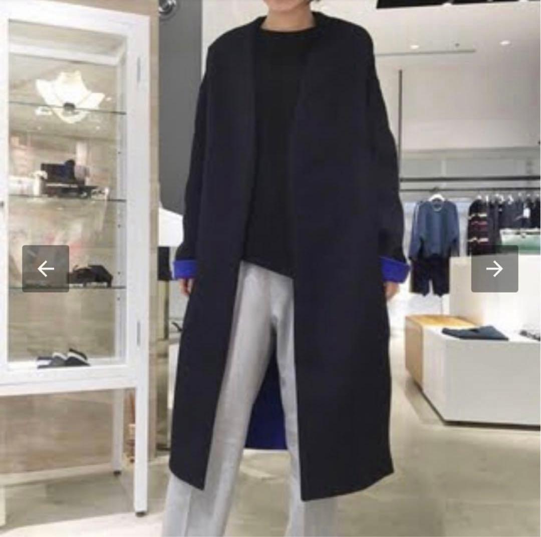 【エンフォルド】トップリバーノーカラーコート　ブラック　ブルー　ロイヤルブルー