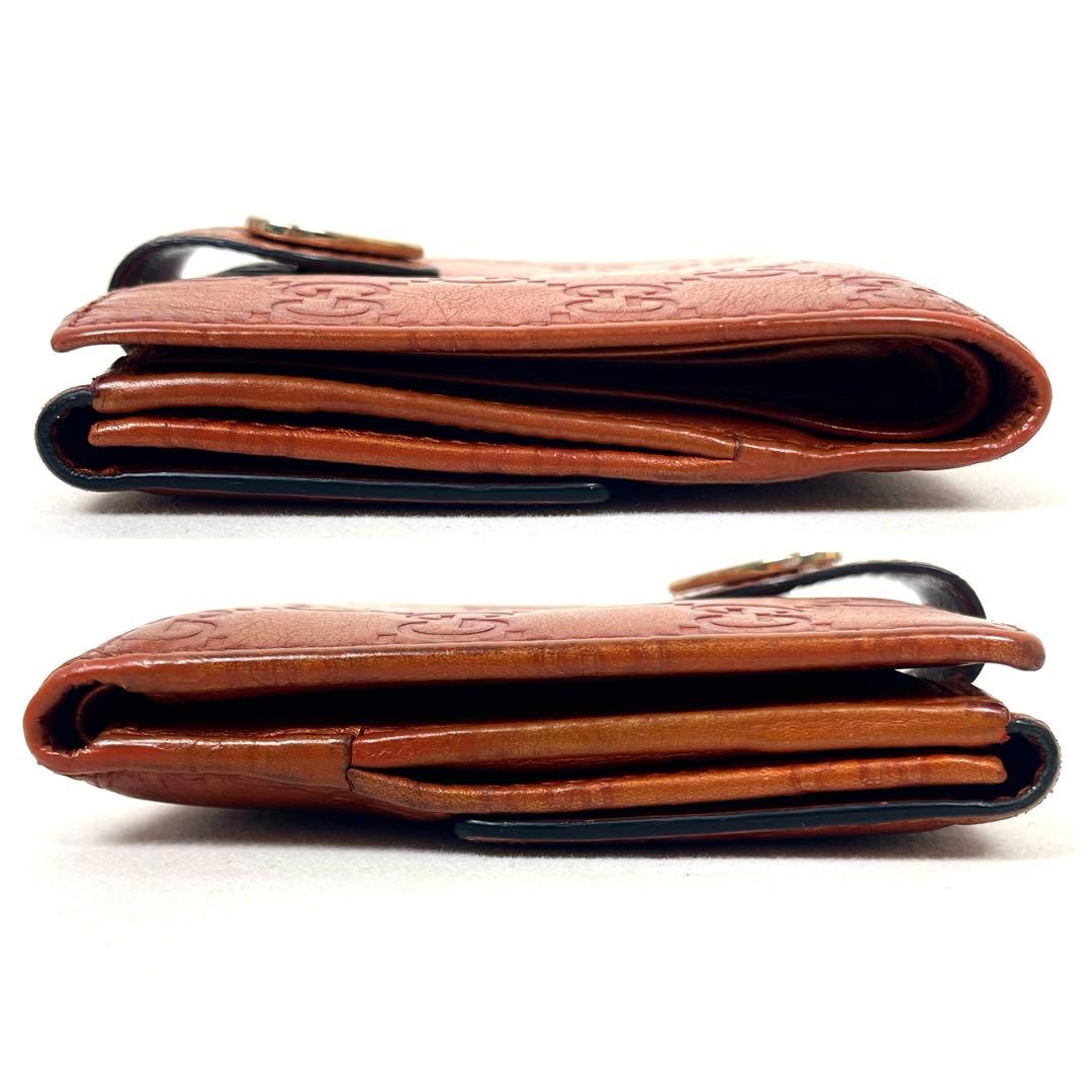 グッチ　二つ折り財布　ハートロゴプレート　GGシマレザー　型押しエンボス　美品