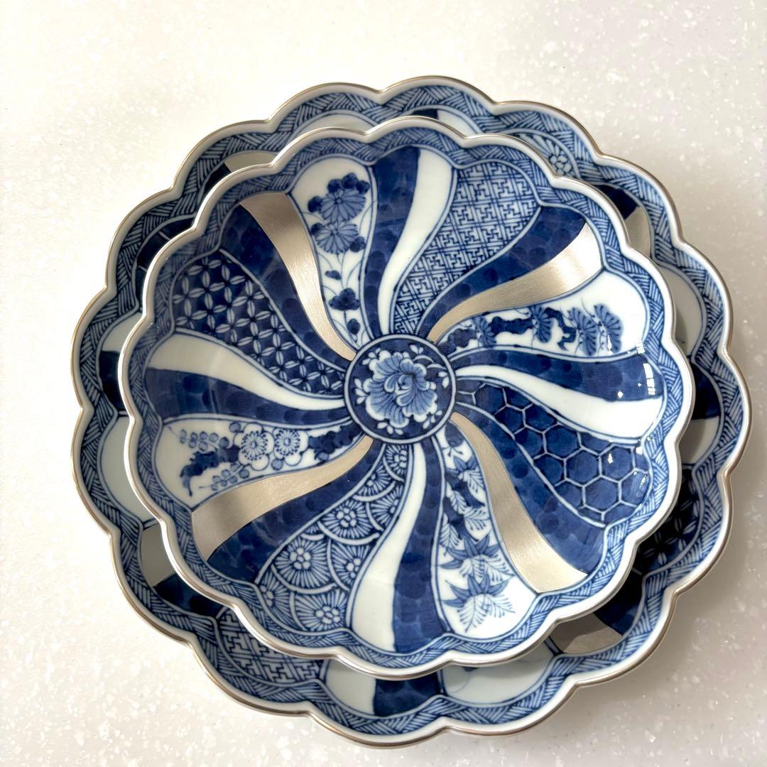 新品　林九郎　波佐見焼　銀彩祥瑞　藍青　皿　古伊万里 セット　人気　お正月　D