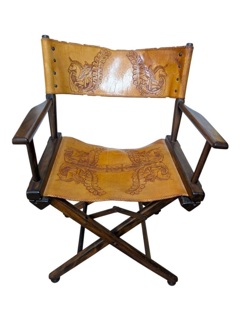 【希少】皮革仕様 ディレクターズチェア 折りたたみチェア