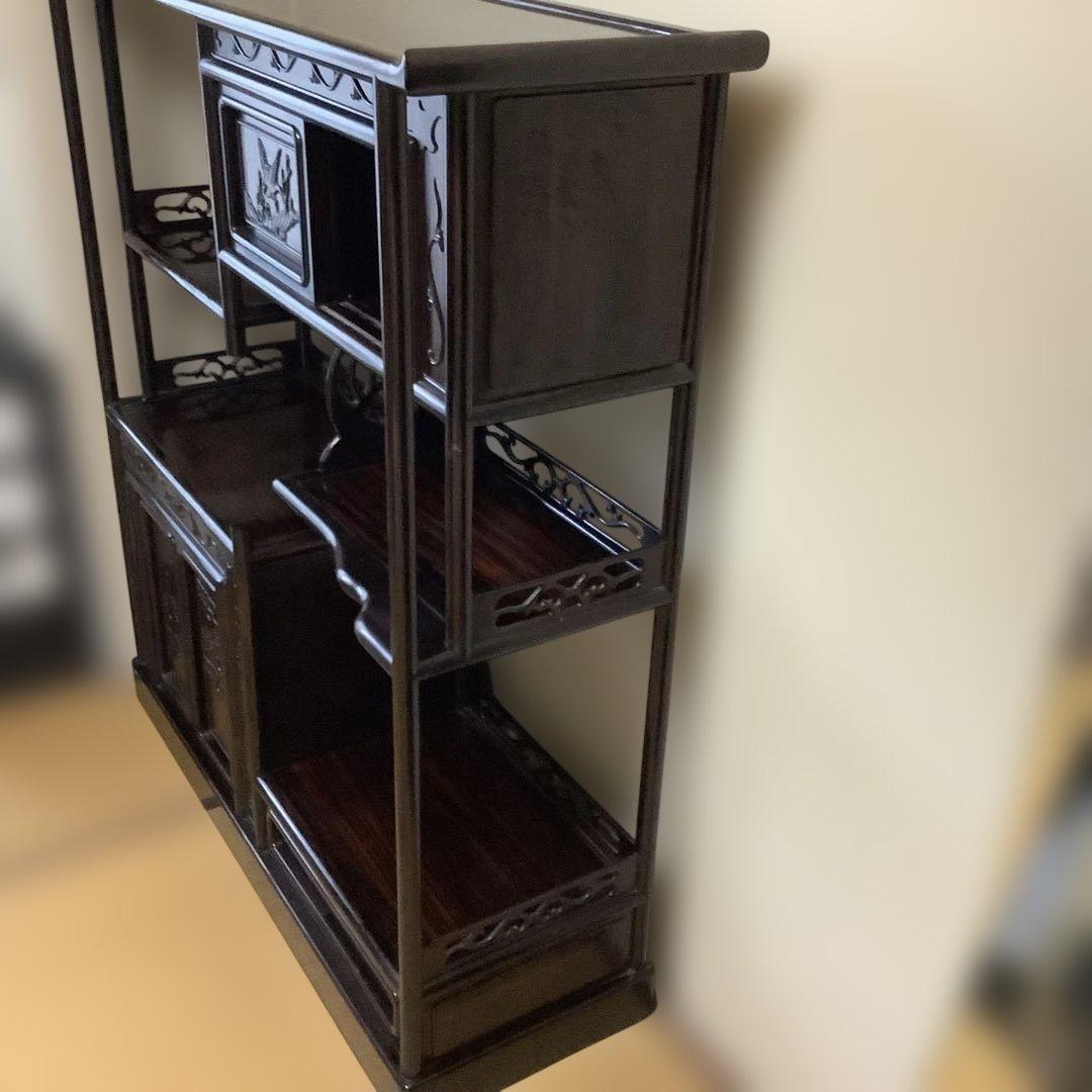 美品　レトロ　飾り棚　違い棚　茶棚　茶道　紫檀　木製　和家具　彫刻