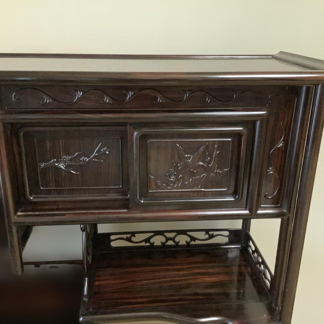 美品　レトロ　飾り棚　違い棚　茶棚　茶道　紫檀　木製　和家具　彫刻