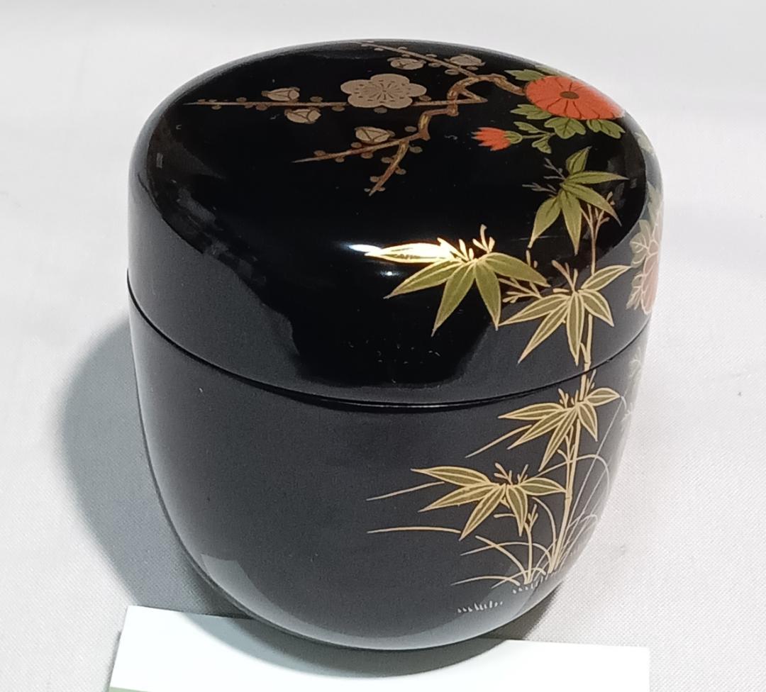 茶道具　黒漆塗大棗　蒔絵師　雅象作　黒漆塗四君子蒔絵大棗　美品！！
