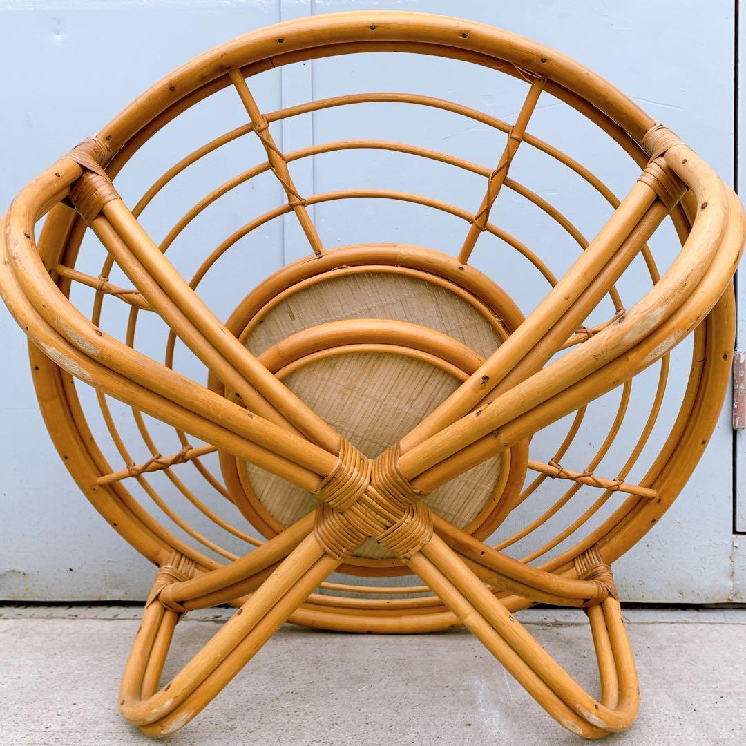 【送料込】アンティーク ラタンガラスローテーブル 藤家具 古民具 昭和レトロ