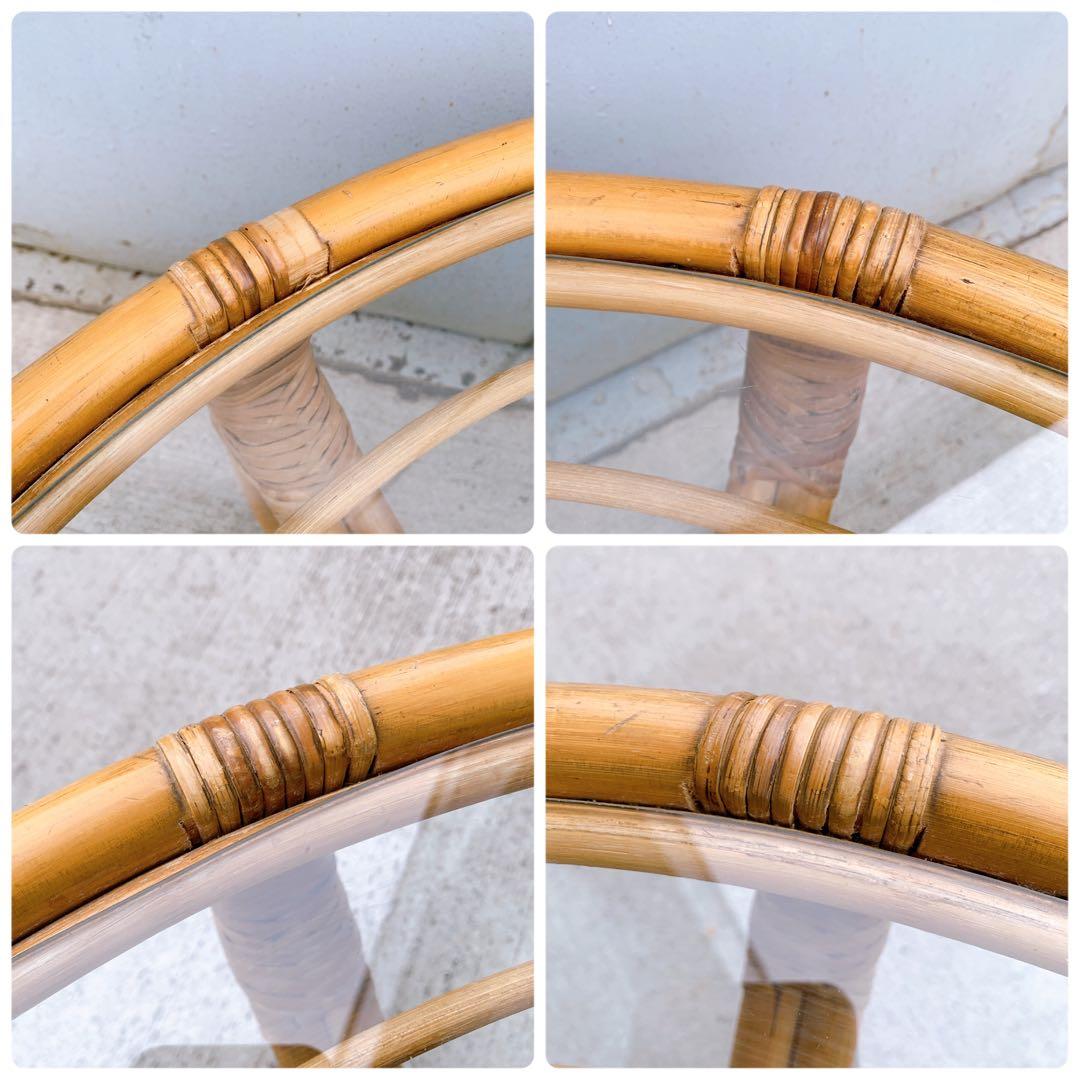 【送料込】アンティーク ラタンガラスローテーブル 藤家具 古民具 昭和レトロ