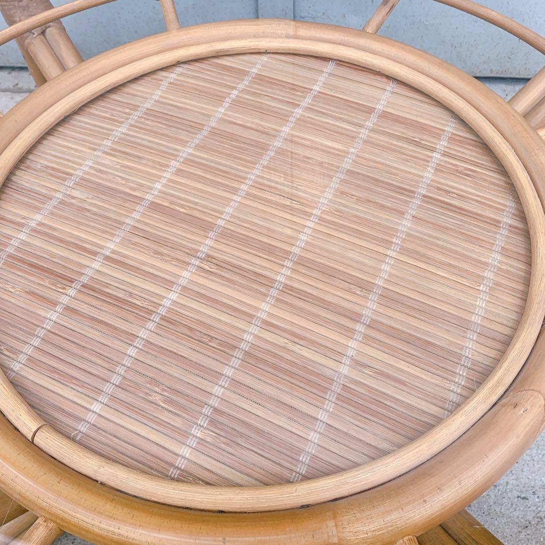 【送料込】アンティーク ラタンガラスローテーブル 藤家具 古民具 昭和レトロ