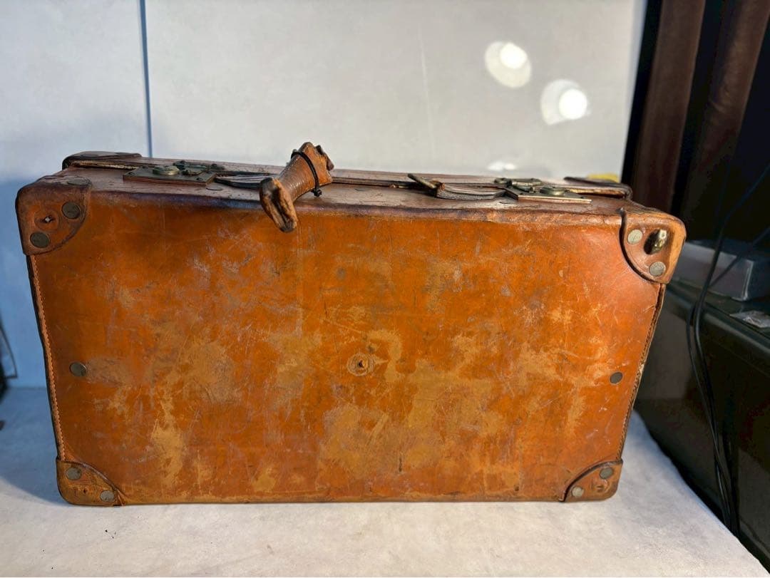 京都ホテル ラゲッジラベル付 1930年代 本革ヴィンテージトランク 昭和レトロ