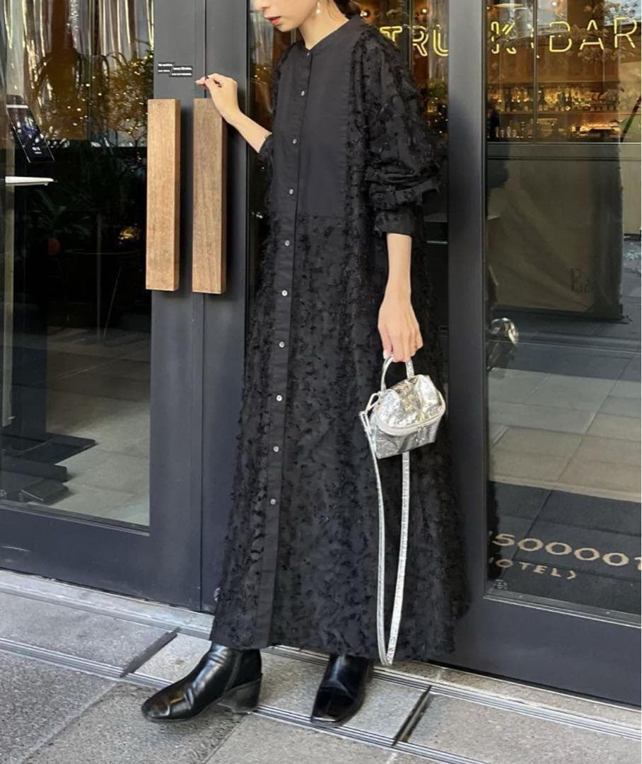 CAPRICIEUX LEMAGE ワンピース　フリンジ　ブラック　前ボタン