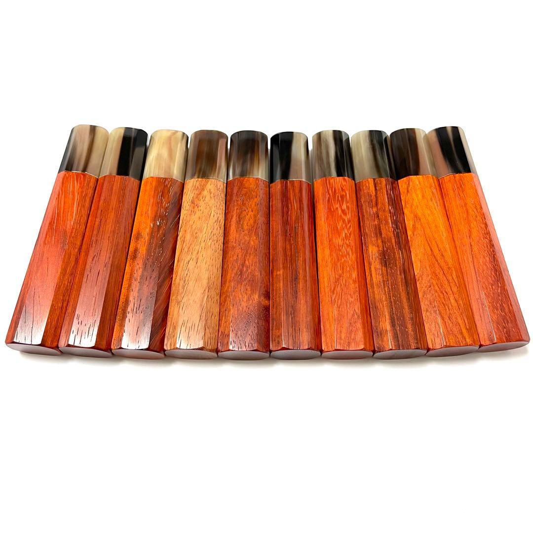 10本セット 白水牛角 花梨八角柄 三徳180 手作り 包丁柄 三徳6寸