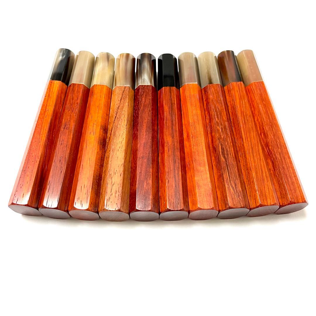 10本セット 白水牛角 花梨八角柄 三徳180 手作り 包丁柄 三徳6寸