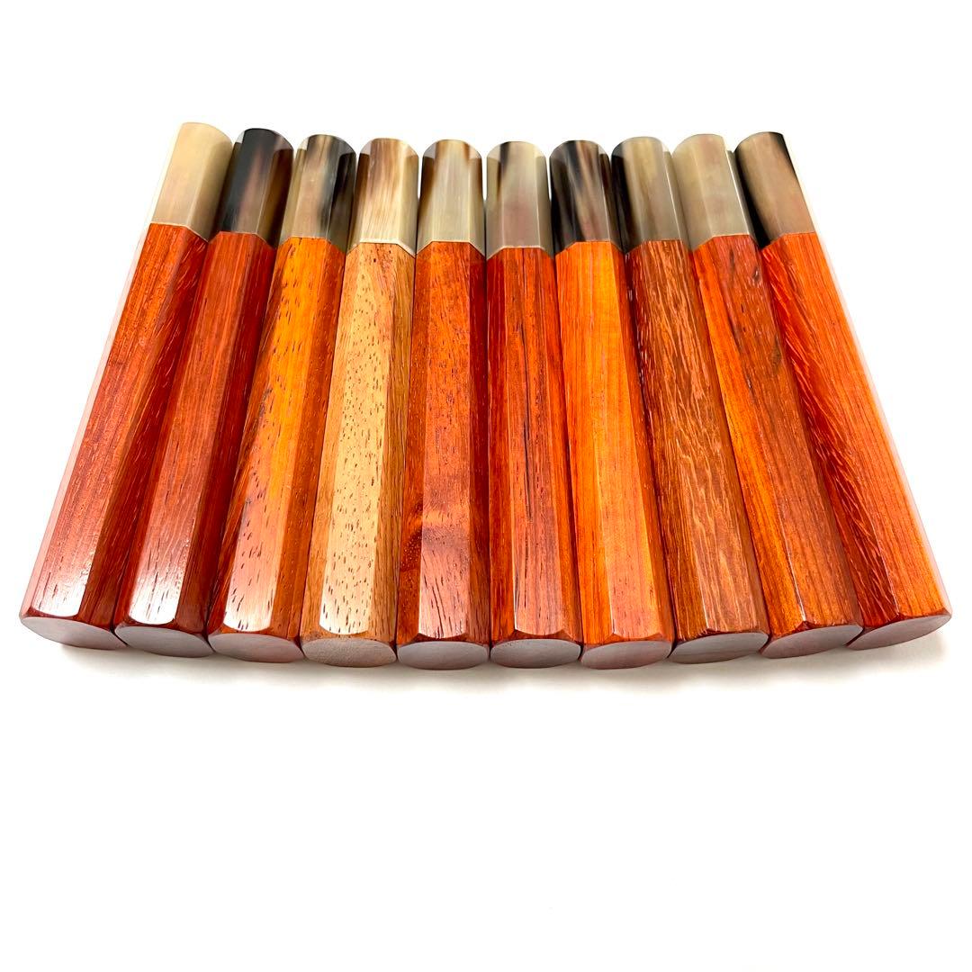 10本セット 白水牛角 花梨八角柄 三徳180 手作り 包丁柄 三徳6寸