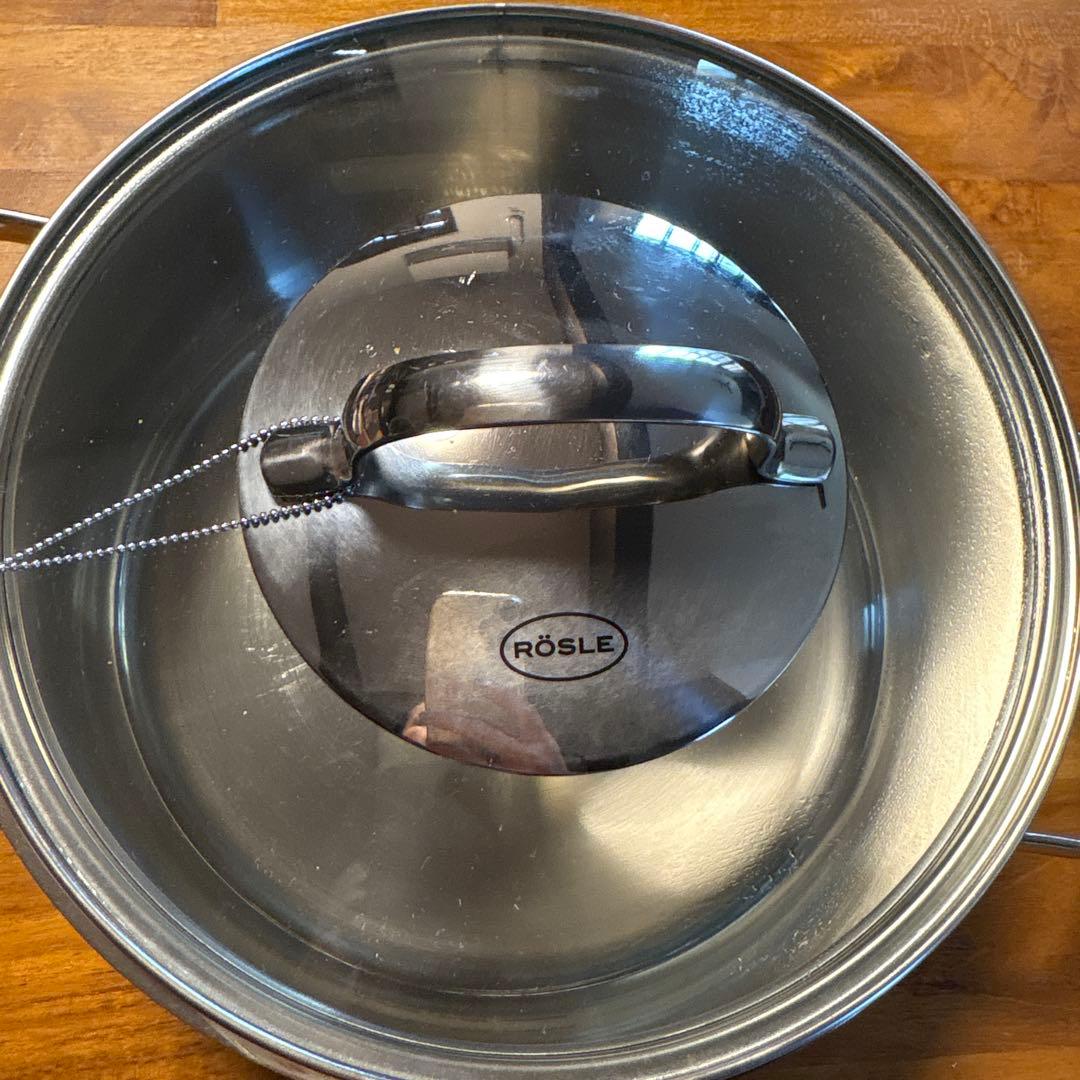 新品RÖSLE ステンレススチール 両手鍋 蓋付き