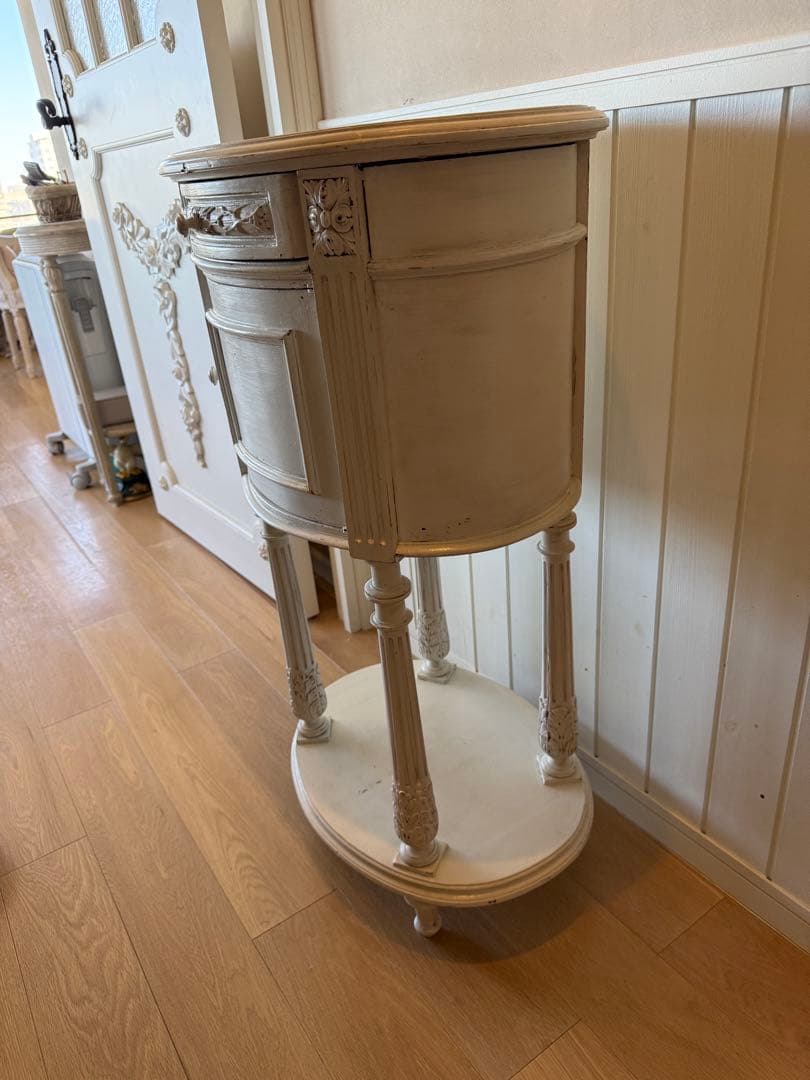 フランスアンティークリペイントクラシックスタイル ホワイトサイドオーバルテーブル