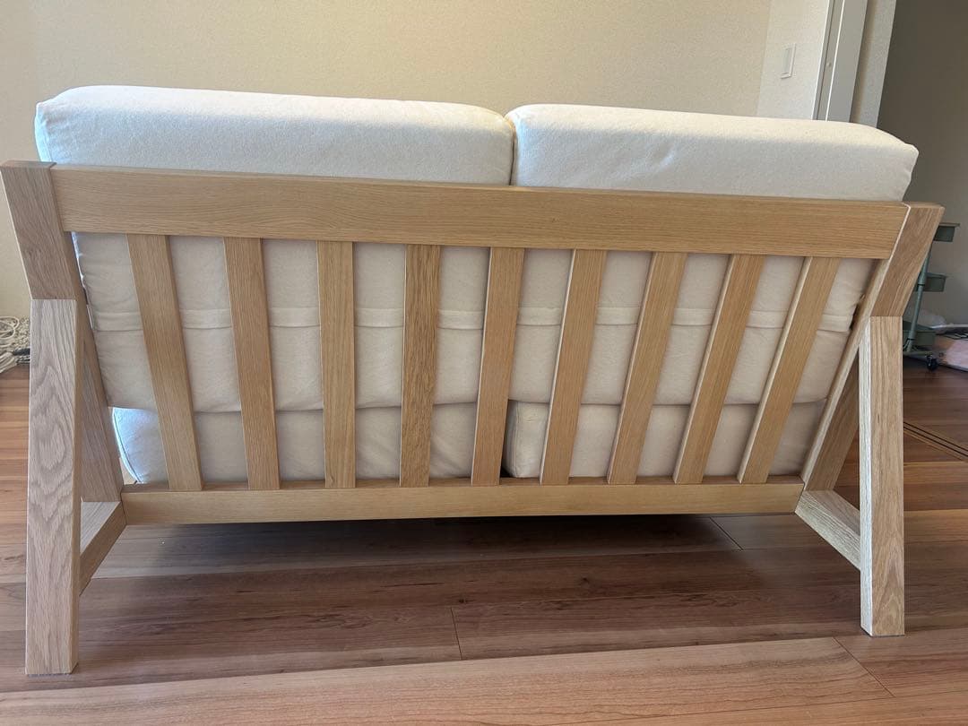 【値下】無印良品ソファ本体木製フレーム ウレタン　２シーターソファーカバー付