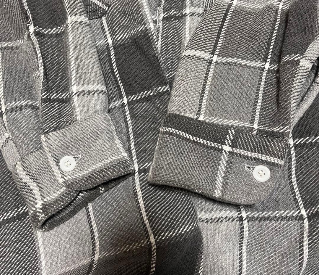 WINTER KING マチ付きネルシャツ　ブラック　グレー