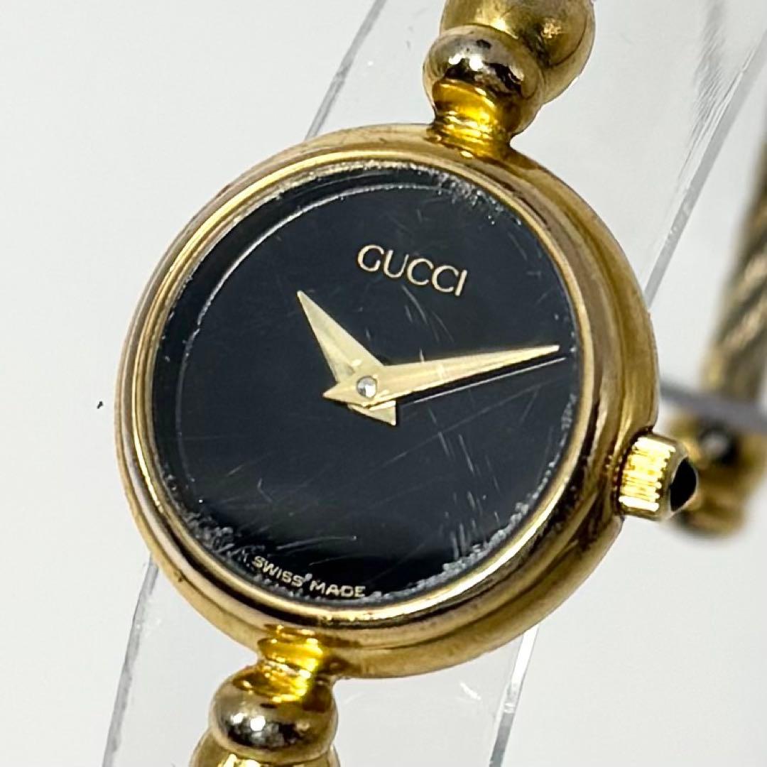 【稼働品】GUCCI グッチ 2700.2L バングルウォッチ 金 黒文字盤