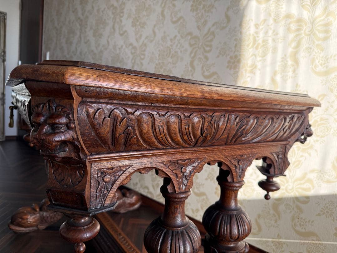 フランス アンティーク家具　19世紀後半 オーク無垢 ドルフィンレッグ テーブル