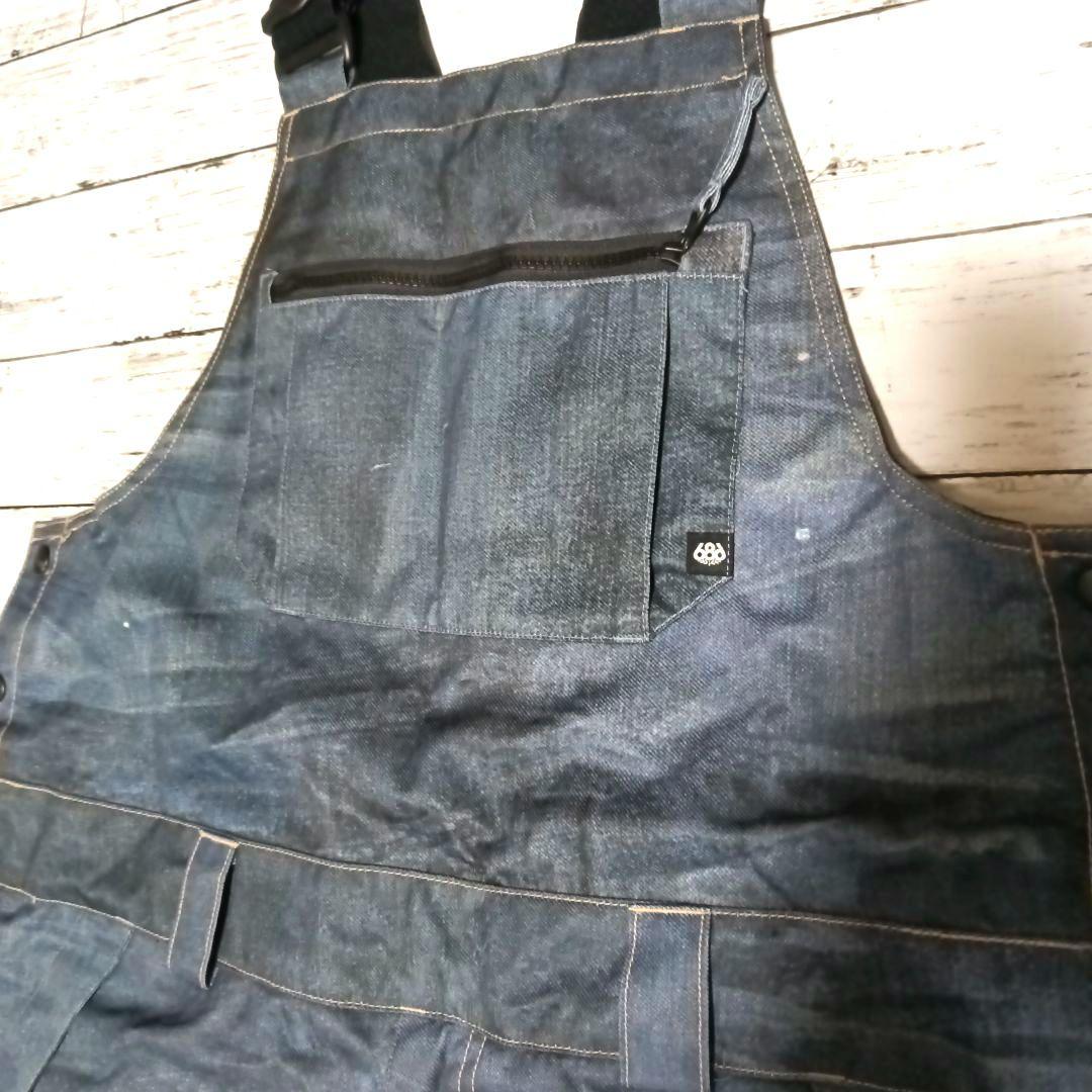 【686】 ビブパンツ サロペット デニム風 ダメージ加工 Lサイズ