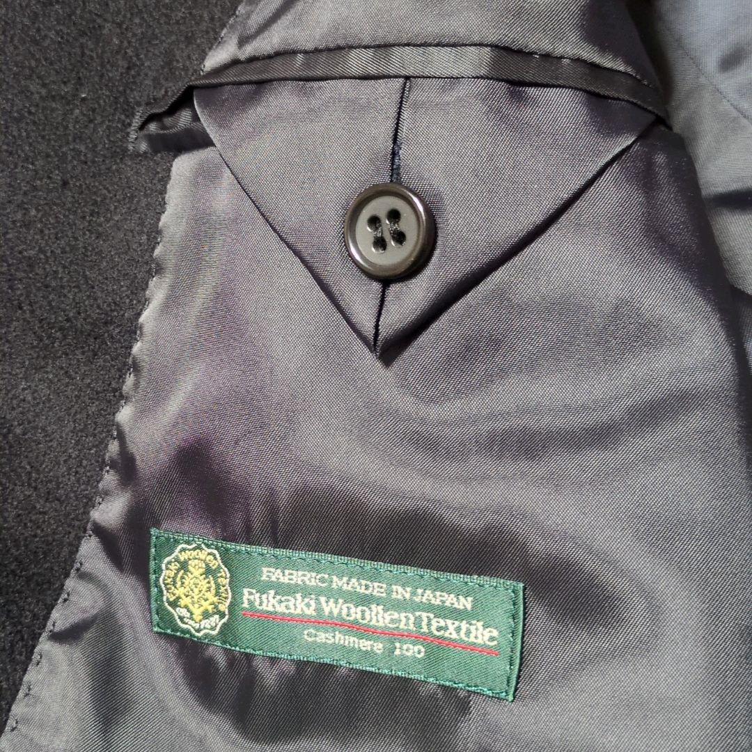 【野海】カシミヤ100％☆比翼☆ステンカラーコート☆深喜毛織☆L