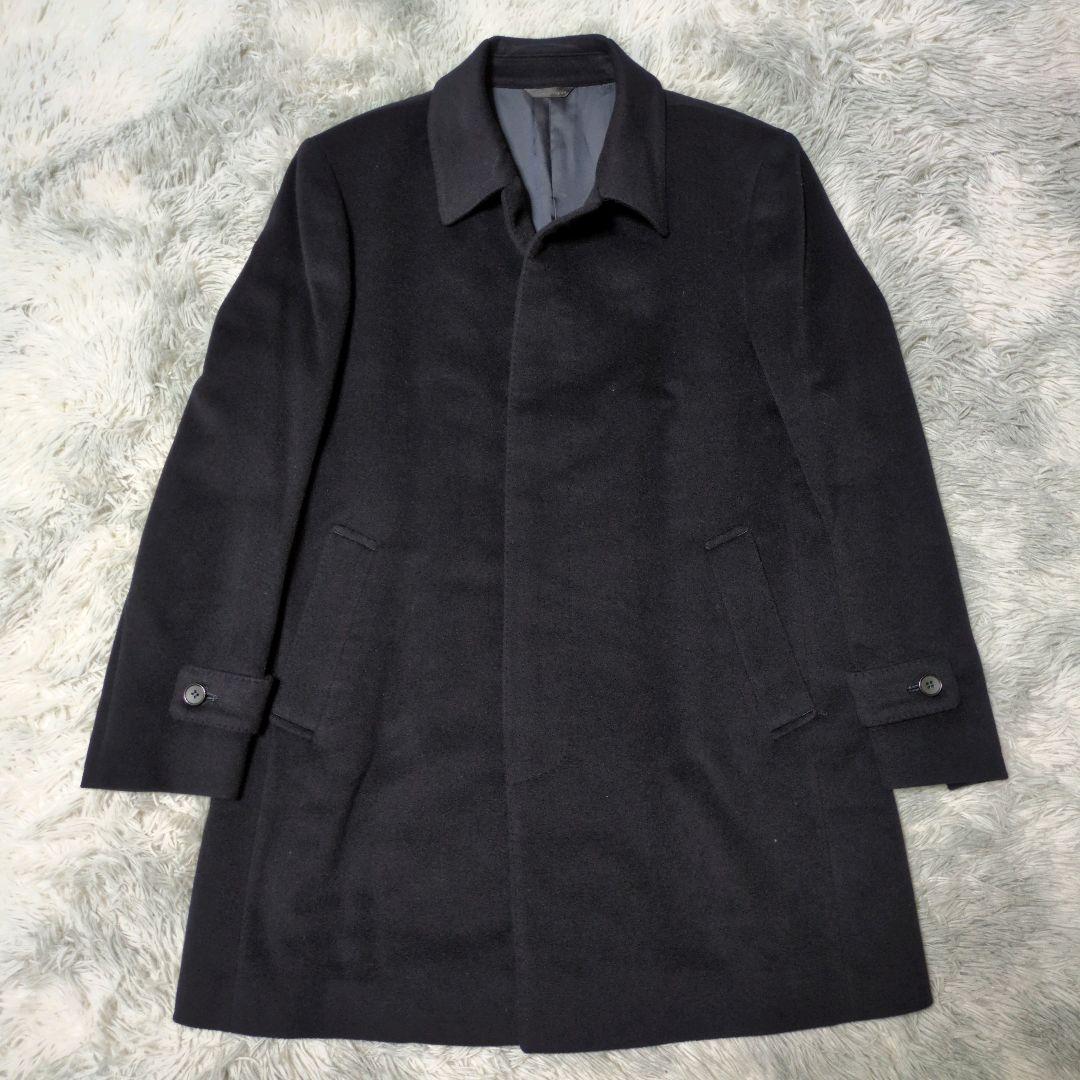 【野海】カシミヤ100％☆比翼☆ステンカラーコート☆深喜毛織☆L