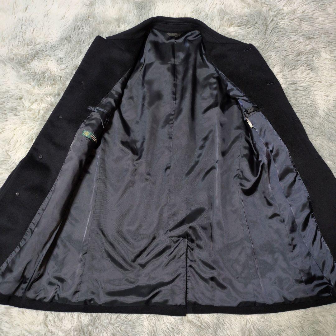 【野海】カシミヤ100％☆比翼☆ステンカラーコート☆深喜毛織☆L