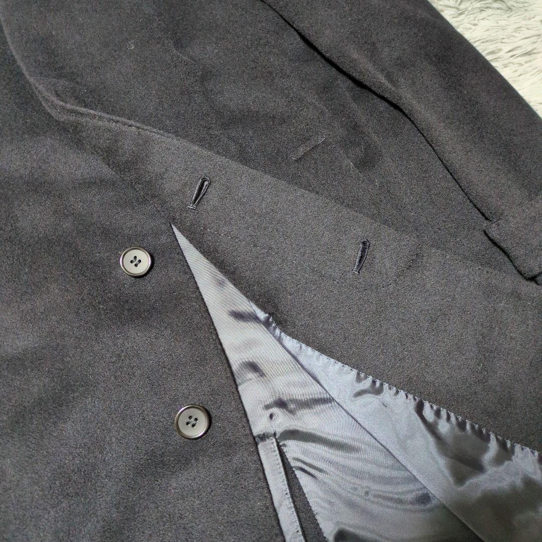 【野海】カシミヤ100％☆比翼☆ステンカラーコート☆深喜毛織☆L