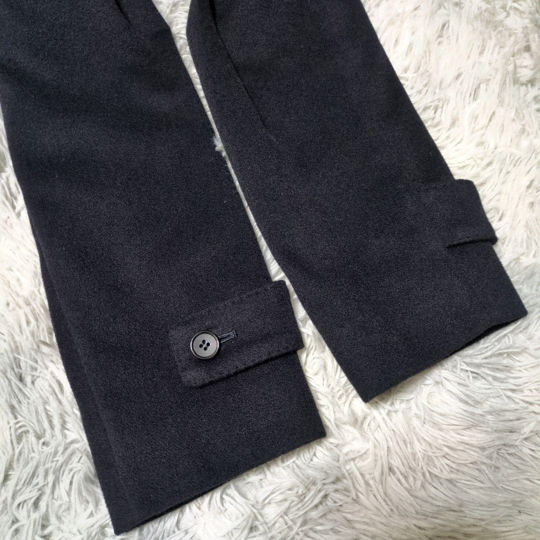 【野海】カシミヤ100％☆比翼☆ステンカラーコート☆深喜毛織☆L