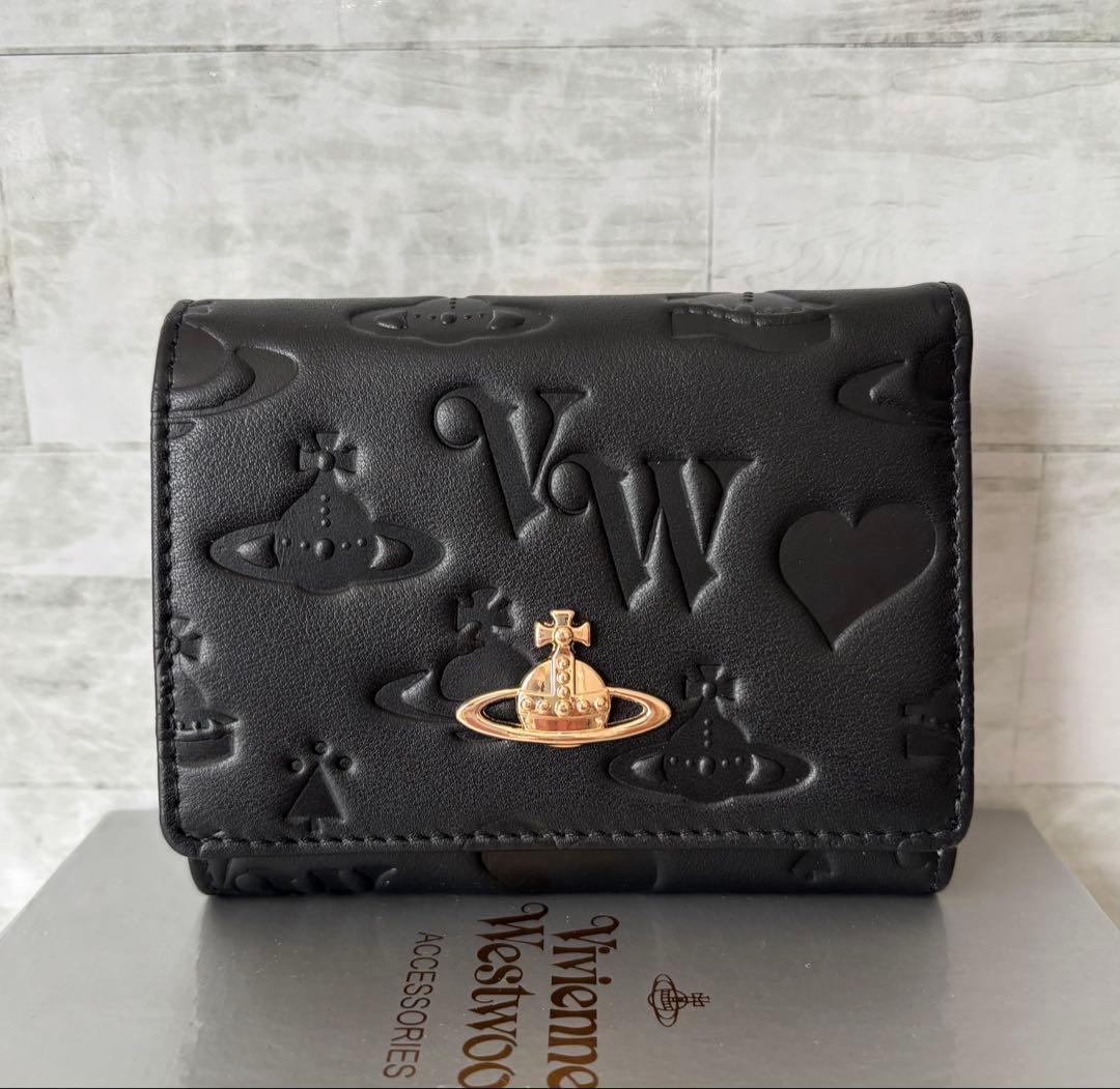 定番・人気Vivianne westwood オーブロゴ 三つ折り財布 黒