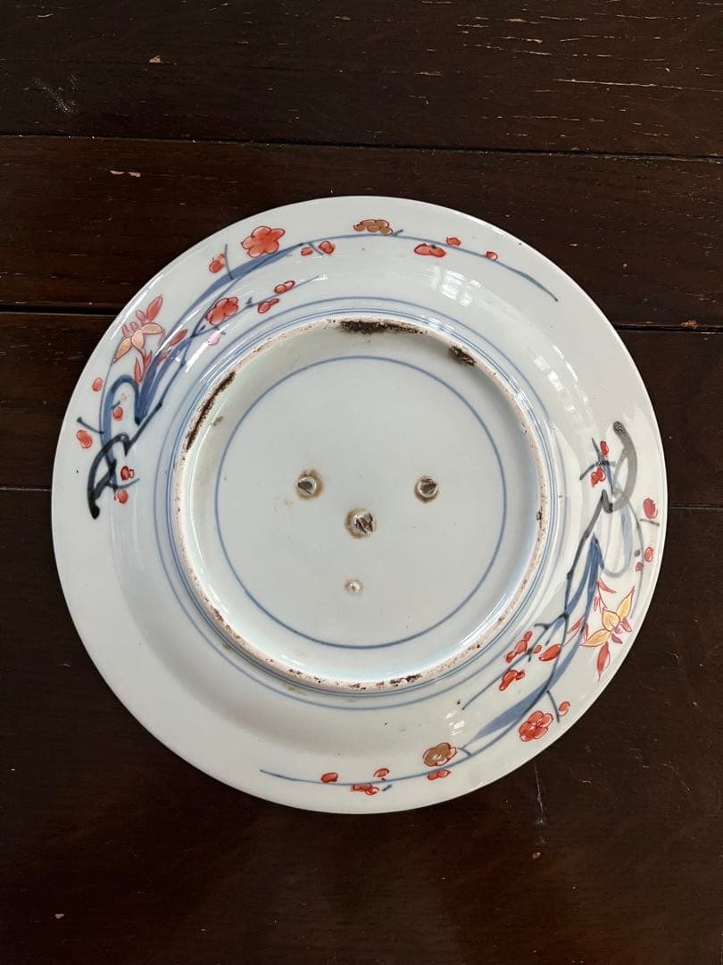 上手　江戸中期　元禄伊万里　古伊万里　染錦　桜尽　花尽　牡丹　花籠　七寸鍔皿無傷