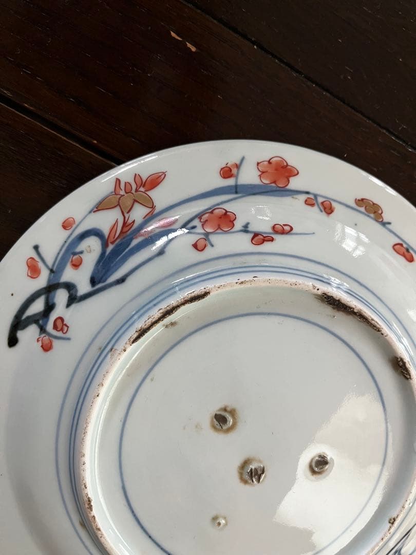 上手　江戸中期　元禄伊万里　古伊万里　染錦　桜尽　花尽　牡丹　花籠　七寸鍔皿無傷