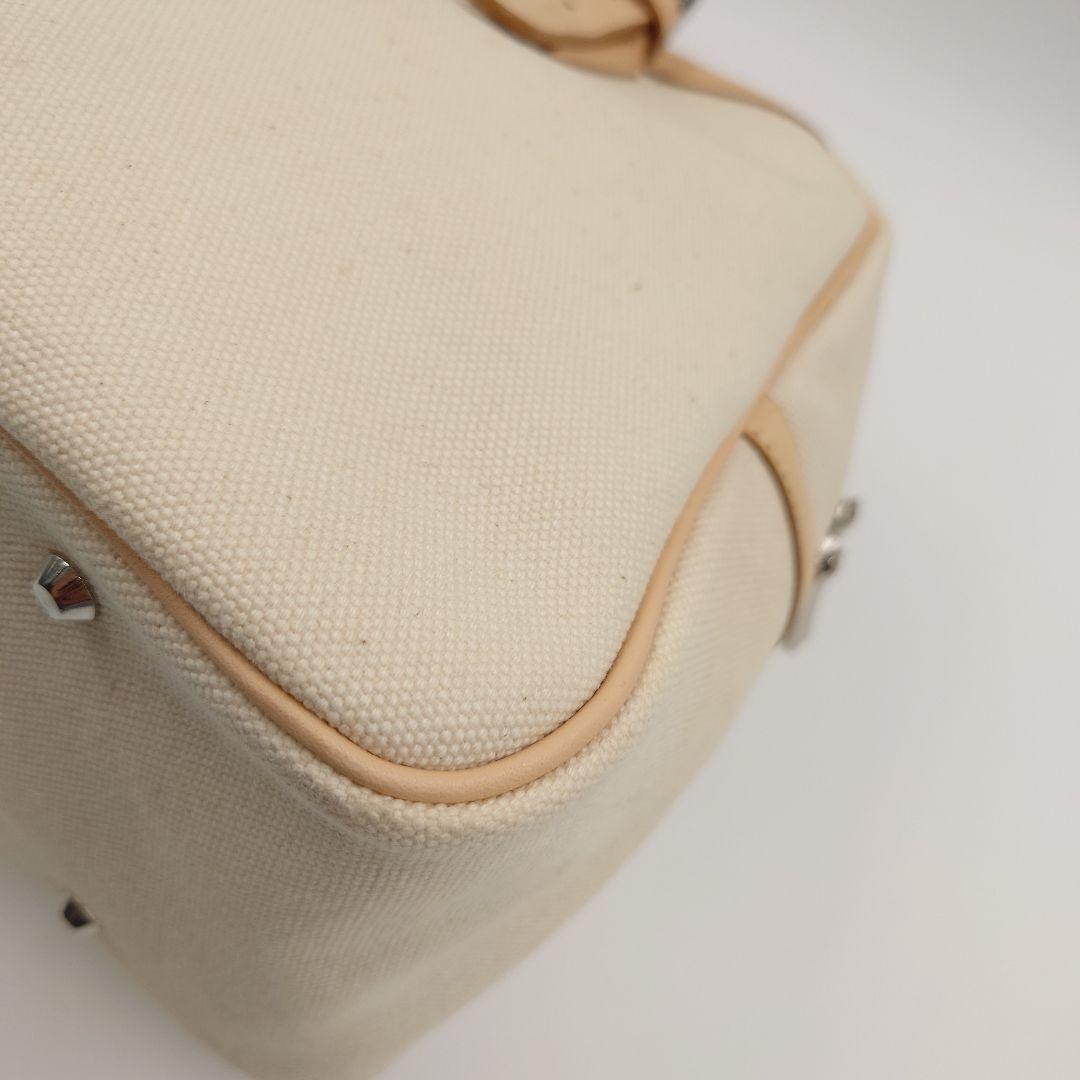 BURBERRY ミニボストンバッグ キャンバス ベージュ ヌメ革 バーバリー