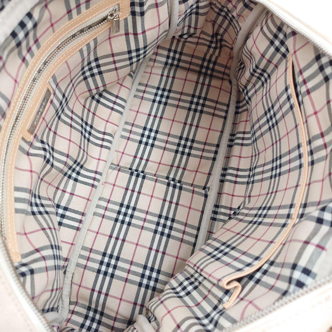 BURBERRY ミニボストンバッグ キャンバス ベージュ ヌメ革 バーバリー