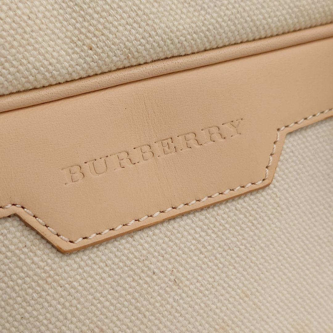 BURBERRY ミニボストンバッグ キャンバス ベージュ ヌメ革 バーバリー