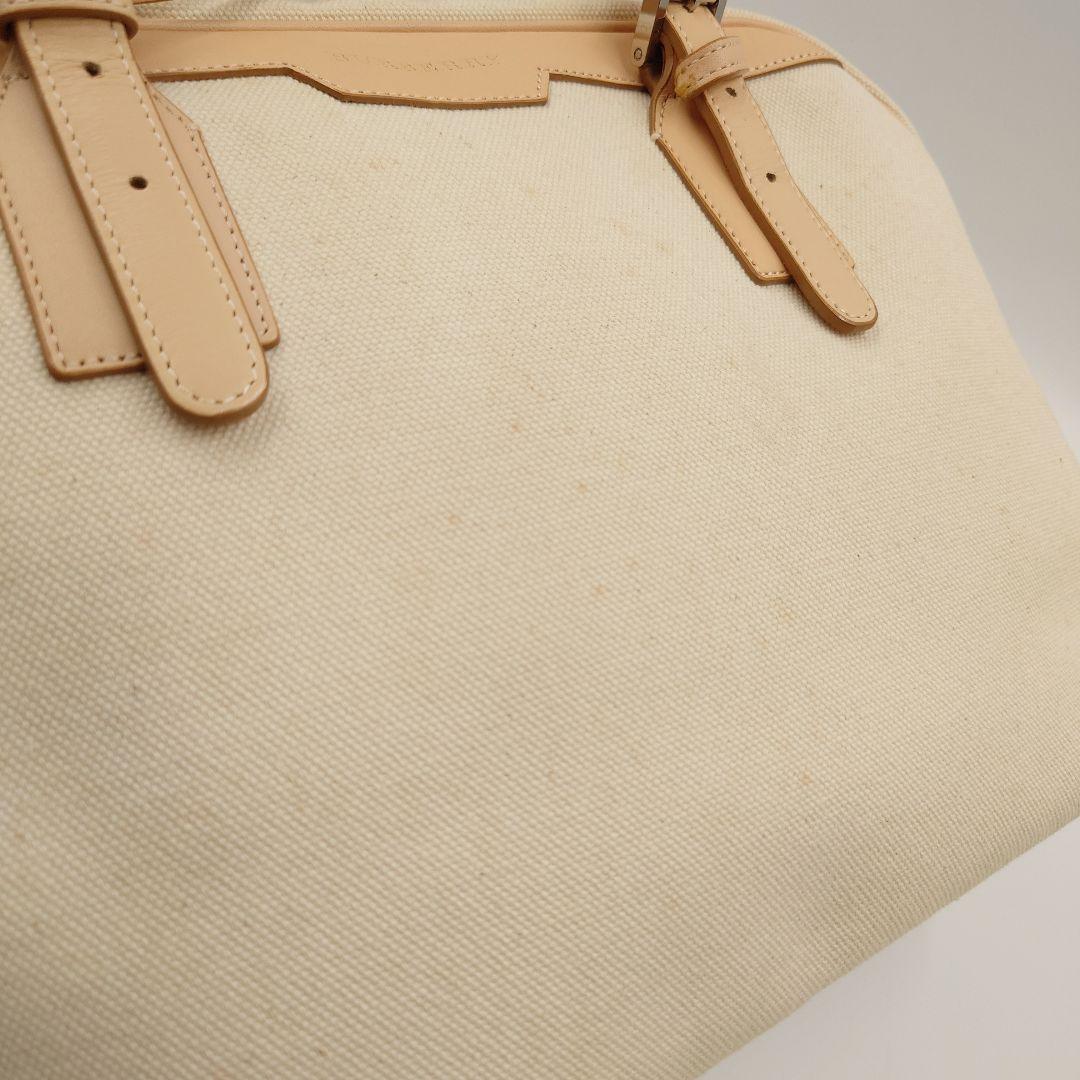 BURBERRY ミニボストンバッグ キャンバス ベージュ ヌメ革 バーバリー