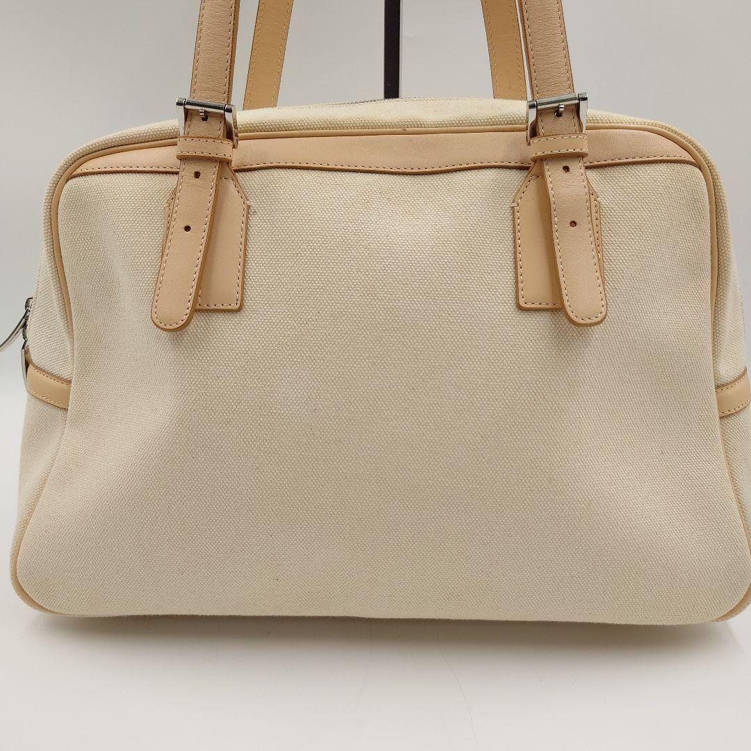 BURBERRY ミニボストンバッグ キャンバス ベージュ ヌメ革 バーバリー